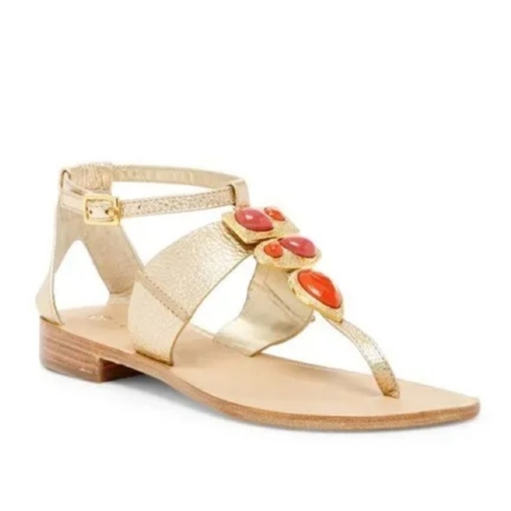 TRINA TURK Bellota Embellished Gold Shimmer Ankle Strap Sandals 7.5